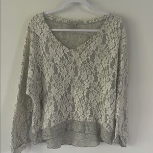 Elegant Lace Overlay Sweater - Cream